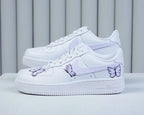 Custom Air Force 1 Custom Sneakers Hand Painted Light Purple Butterfly Women's White Aesthetic Comfortable Casual Daily Wear Shoes