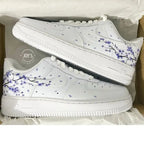 Hand-Painted Purple Cherry Blossom Custom Air Force 1, Delicate Falling Floral Petal Design with Optional Gradient Purple Laces Custom Sneakers, Aesthetic Unique Casual Shoes for Men & Women