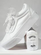 Custom Air Force 1 White Pearl Decor Bridal Custom Sneakers, Personalized Platform Wedding Shoes with Organza Ribbon Laces, Customizable Name & Date Non-slip Bride Wedding Trainers