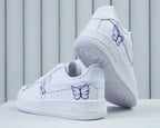 Custom Air Force 1 Custom Sneakers Hand Painted Light Purple Butterfly Women's White Aesthetic Comfortable Casual Daily Wear Shoes