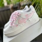 Hand Painted Pink Sakura Cherry Blossom Custom Air Force 1, Cute Aesthetic Floral Design Custom Sneakers with Optional Matching Shoelaces for Women Girls
