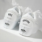 Custom Air Force 1 White Pearl Decor Bridal Custom Sneakers, Personalized Platform Wedding Shoes with Organza Ribbon Laces, Customizable Name & Date Non-slip Bride Wedding Trainers
