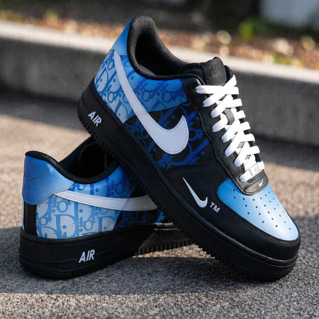 Hand Painted Blue Gradient Custom Air Force 1 Sneakers