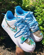 Hand Painted Blue Floral Custom Air Force 1 Sneakers