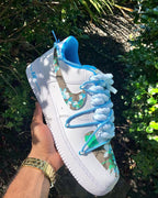 Hand Painted Blue Floral Custom Air Force 1 Sneakers