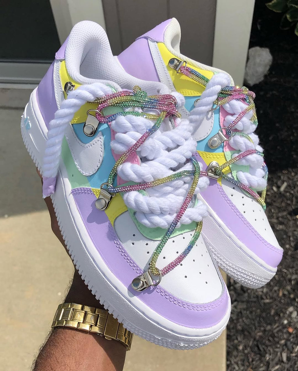 Custom Hand Painted Pastel Rhinestone Air Force 1 Sneakers