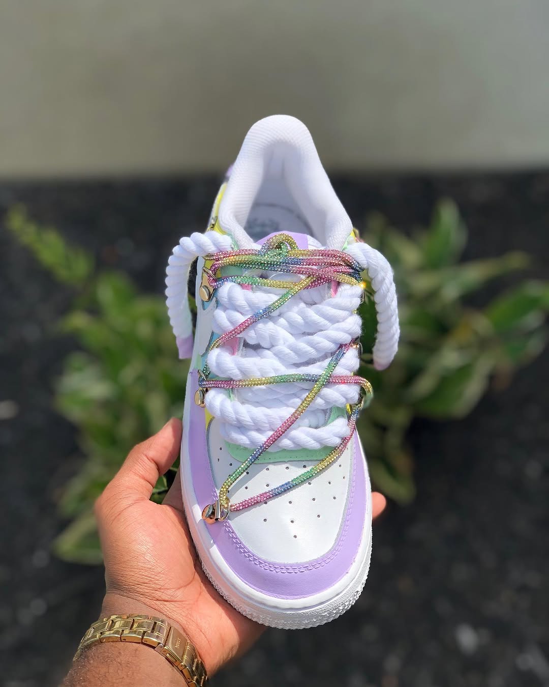 Custom Hand Painted Pastel Rhinestone Air Force 1 Sneakers