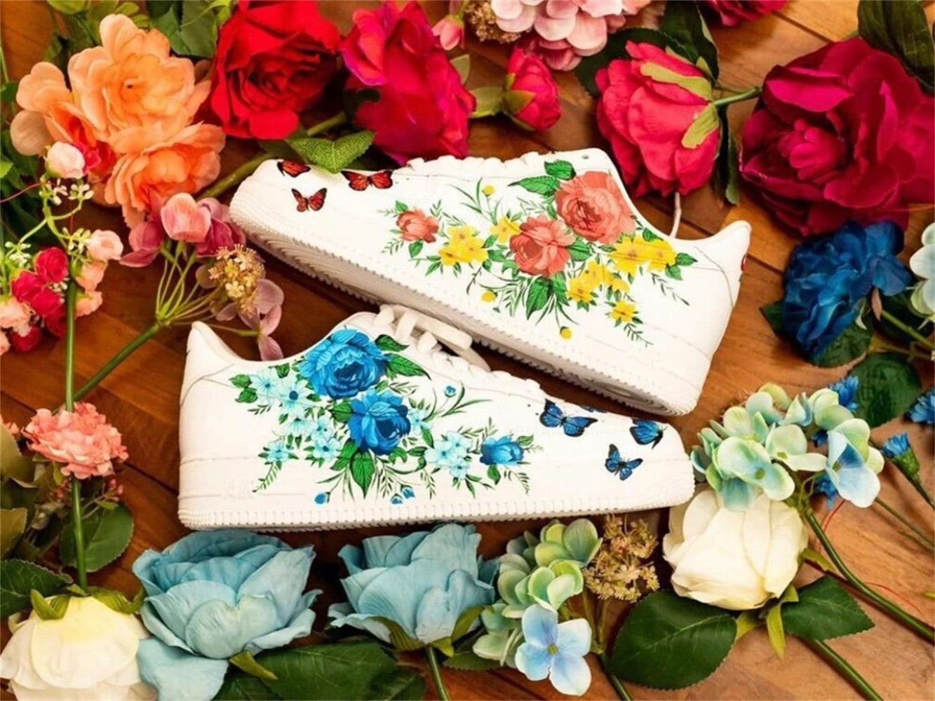 Blue Yellow Flowers Butterfly Custom Air Force 1