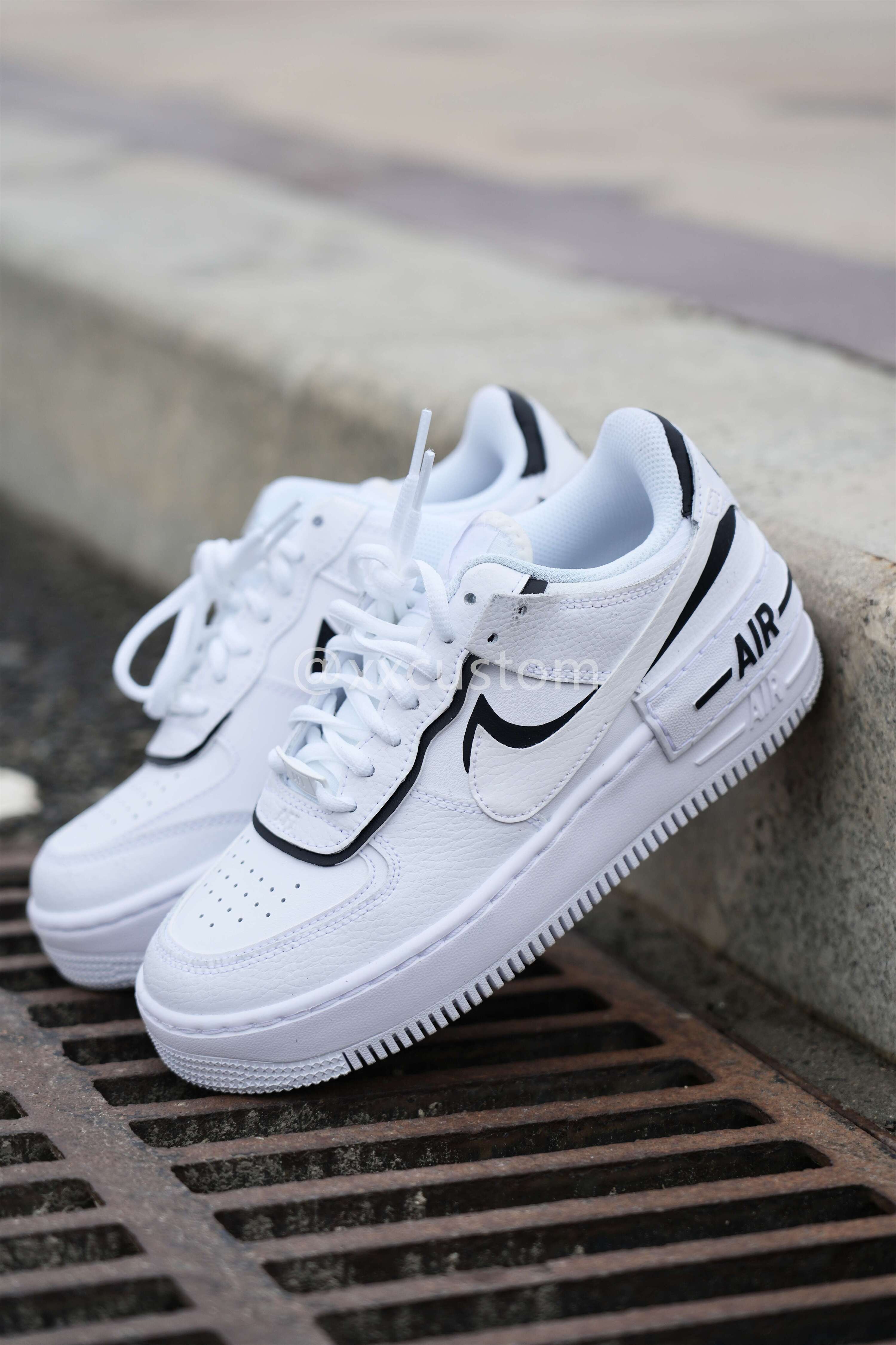 Custom Air Force 1 Black Shadow Swoosh White