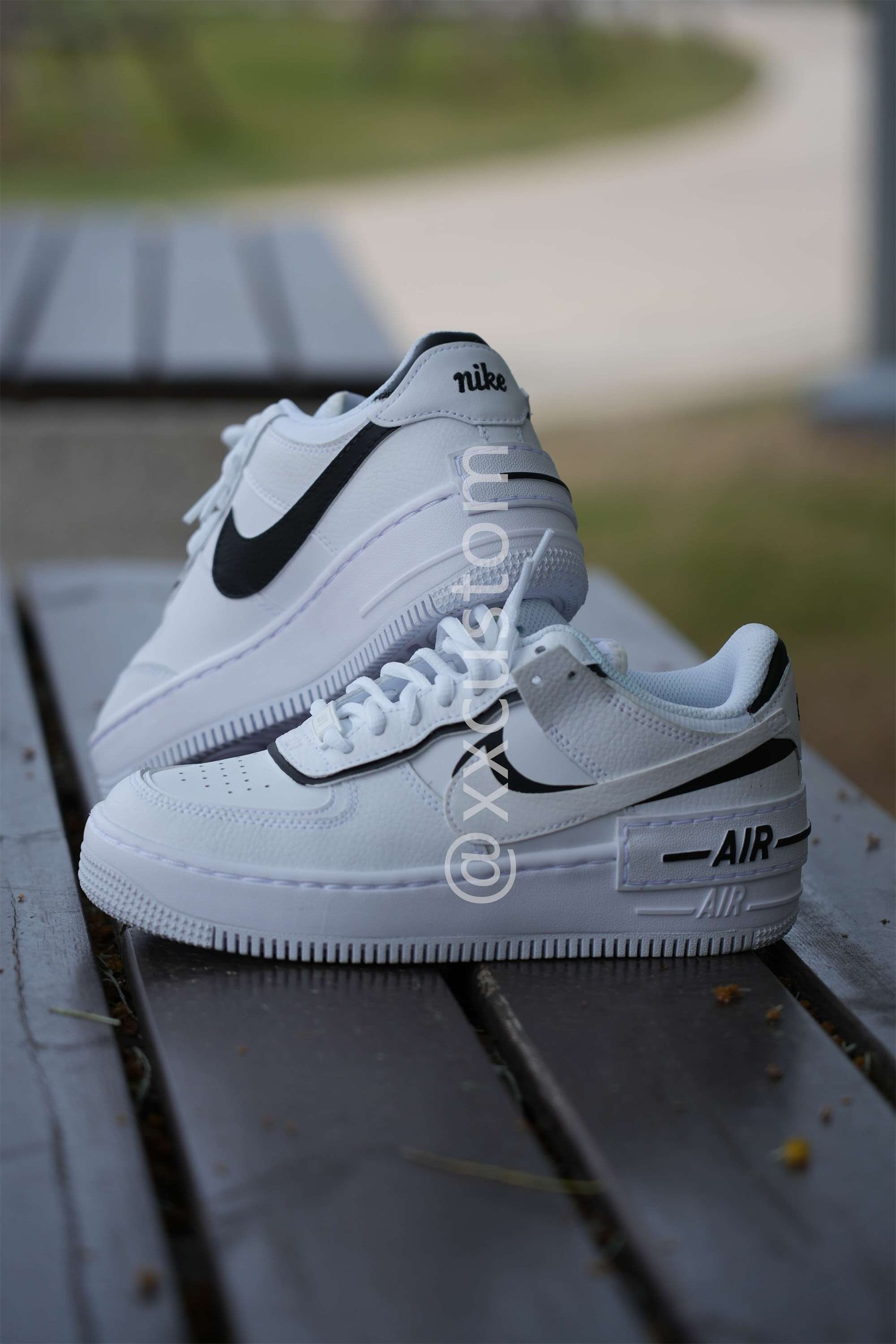 Custom Air Force 1 White Shadow Black Swoosh