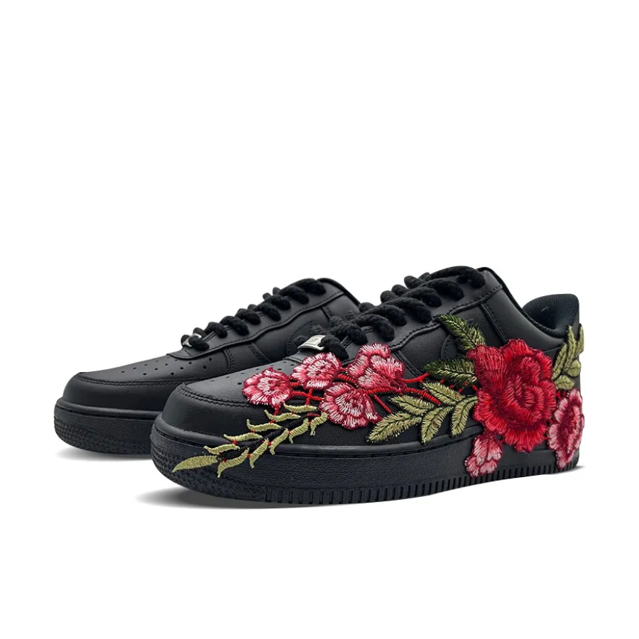 Peony Embroidery Red Green Custom Air Force 1