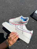 Hand Painted Custom Air Force 1 Sneakers Red Blue Accents
