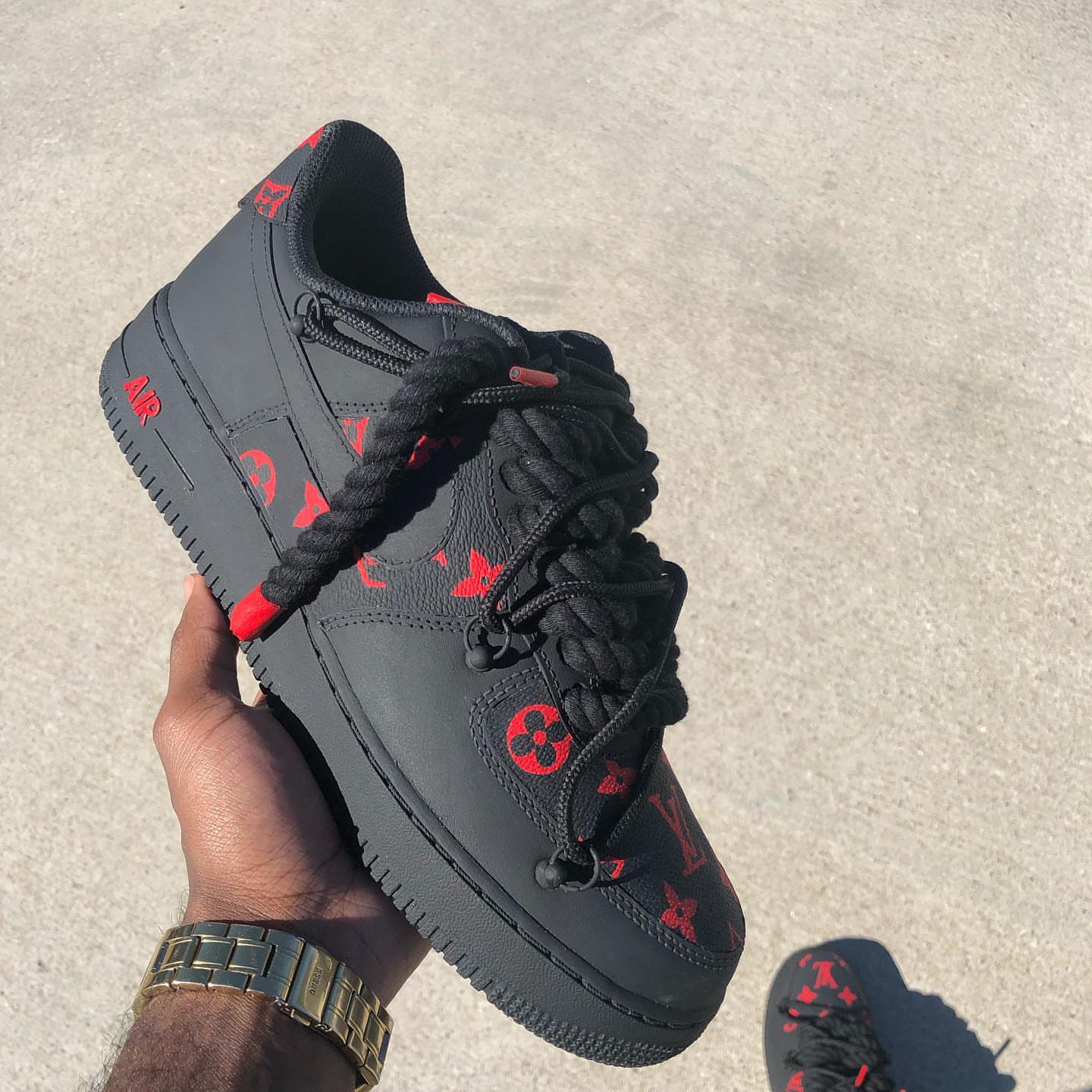 Hand Painted Custom Black & Red Air Force 1 Sneakers