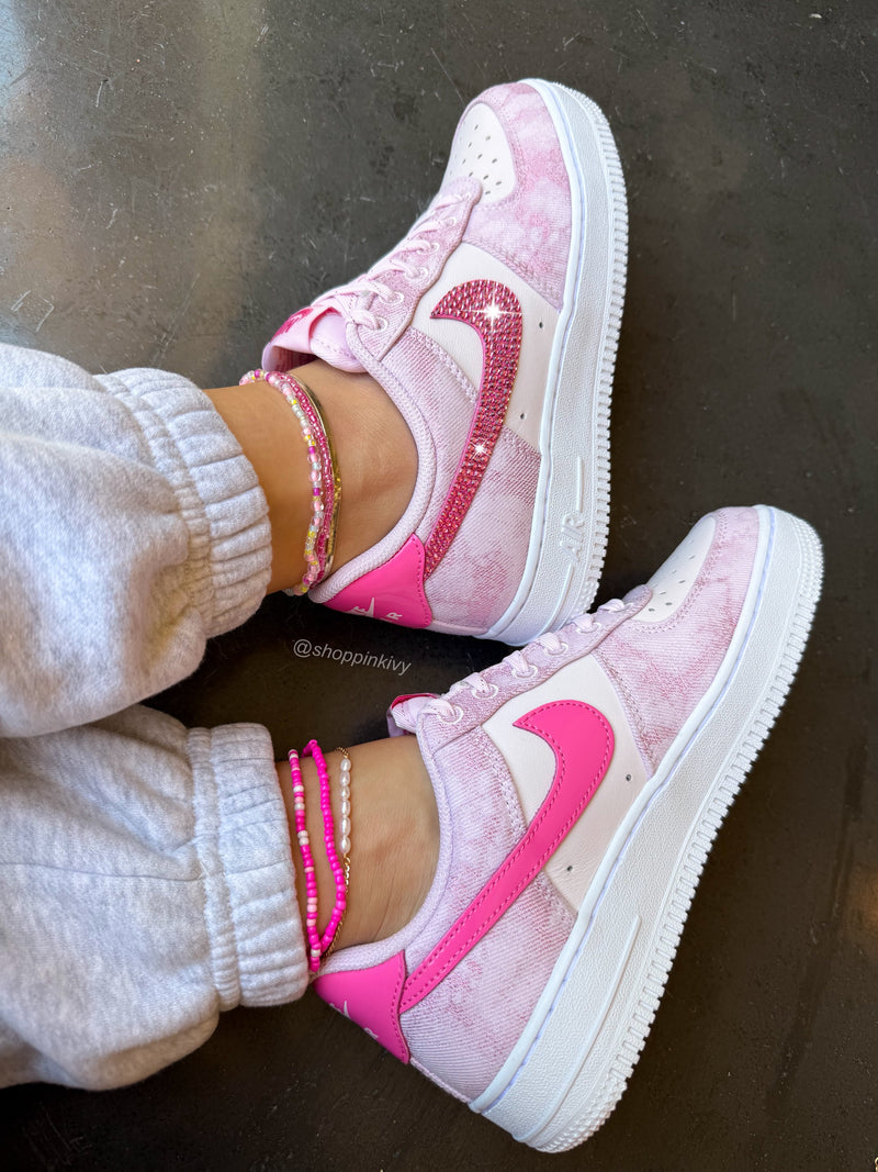 Hand Painted Pink Rhinestone Custom Air Force 1 Sneakers