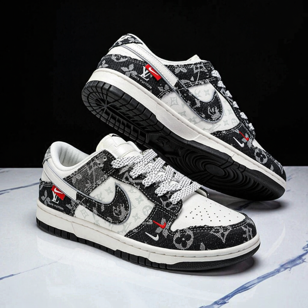 Hand Painted Denim Monogram Custom Dunk Sneakers