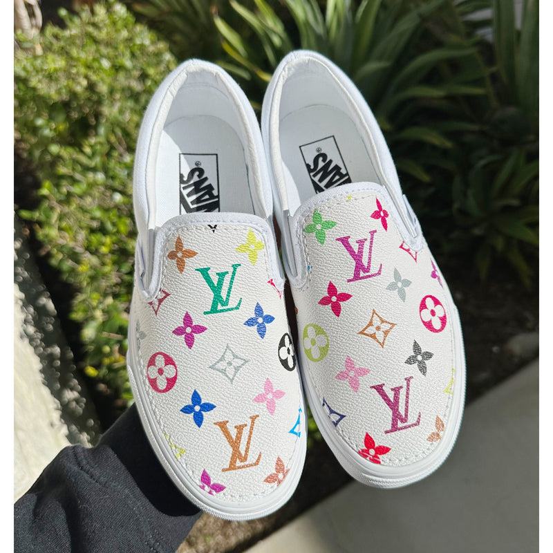 Hand Painted Colorful Print Vans Slip On Custom Sneakers