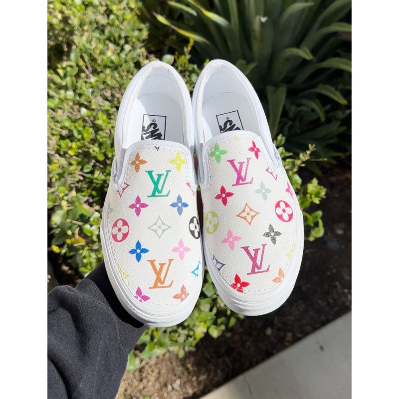 Hand Painted Colorful Print Vans Slip On Custom Sneakers