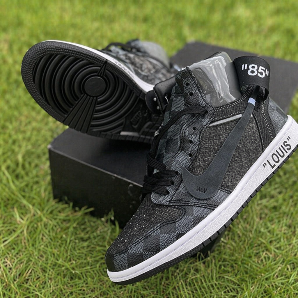 Custom Hand Painted Black Checkerboard High Top Sneakers