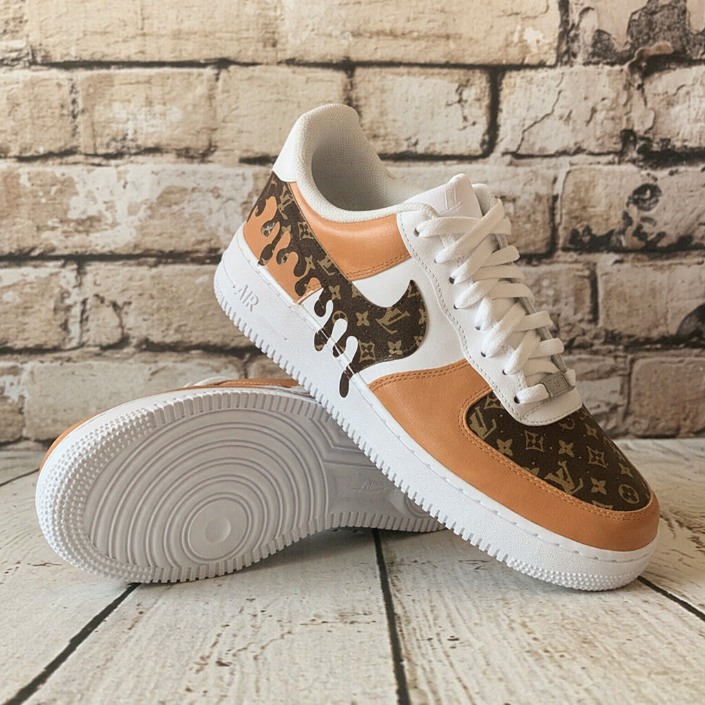 Custom Hand Painted Brown Drip Air Force 1 Sneakers