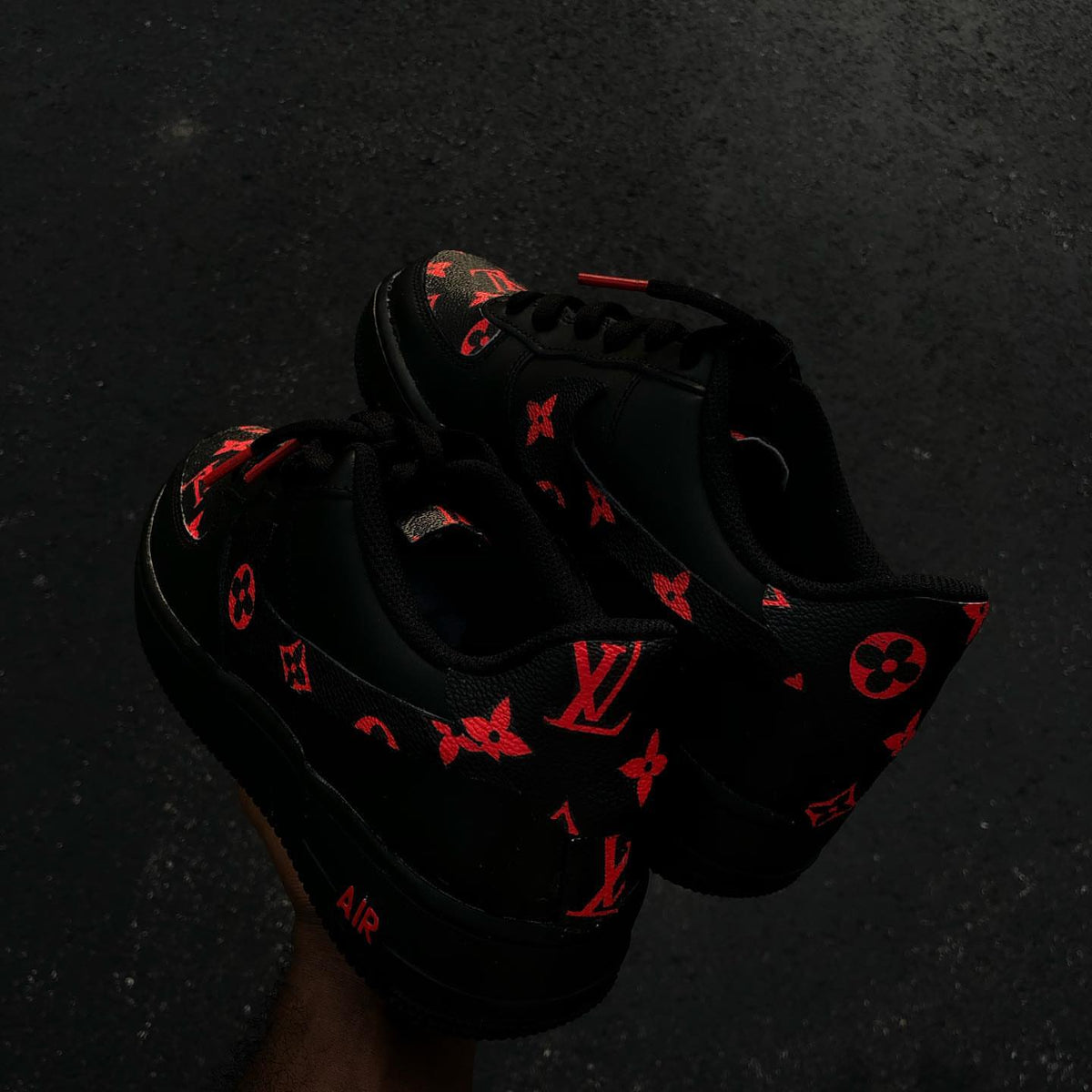 Hand Painted Custom Black Red Air Force 1 Sneakers