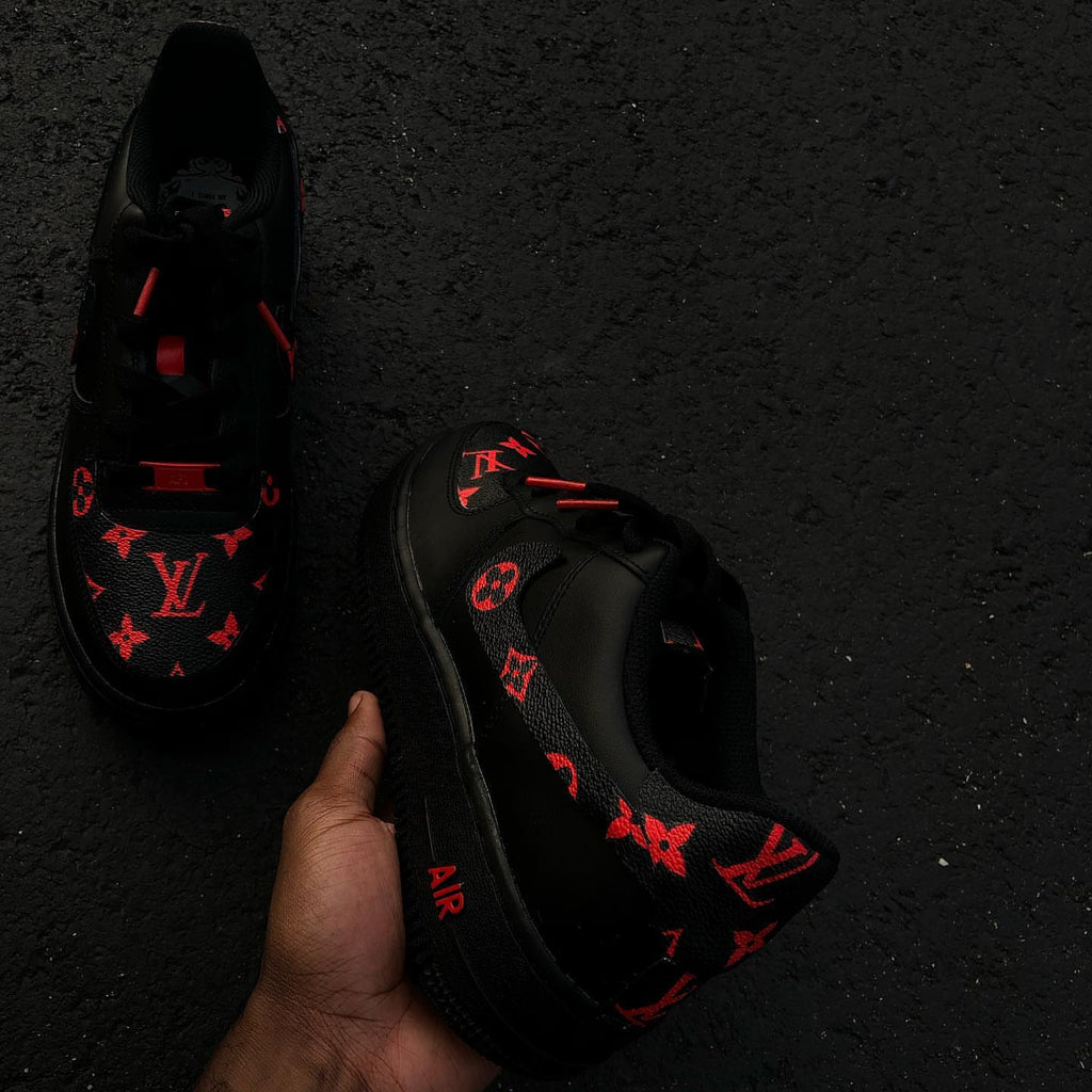 Hand Painted Custom Black Red Air Force 1 Sneakers