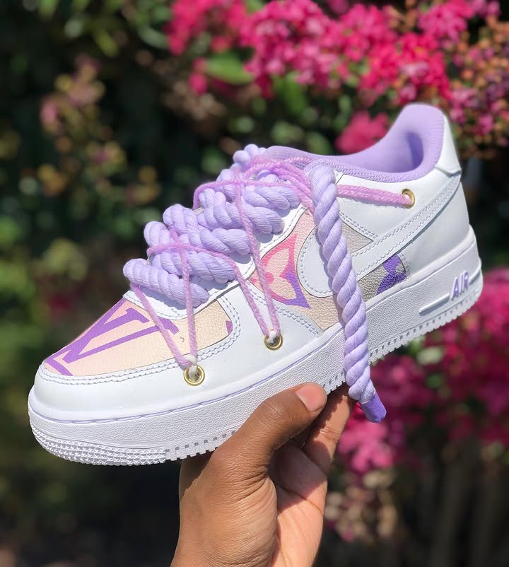 Hand Painted Purple Rope Lace Custom Air Force 1 Sneakers
