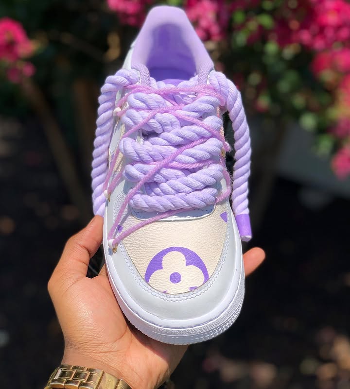 Hand Painted Purple Rope Lace Custom Air Force 1 Sneakers