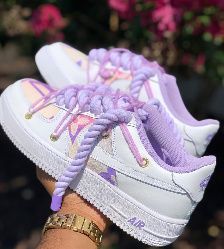 Hand Painted Purple Rope Lace Custom Air Force 1 Sneakers