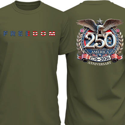 Freedom 250 Years Anniversary Dark Shirt | Patriotic 4th of July 1776–2026 Eagle US Flag Front & Back Shir