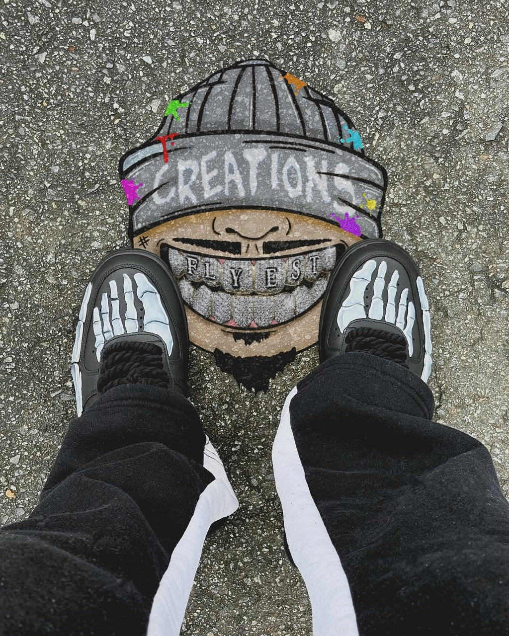 Hand Painted Skeleton Custom Black Air Force 1 Sneakers