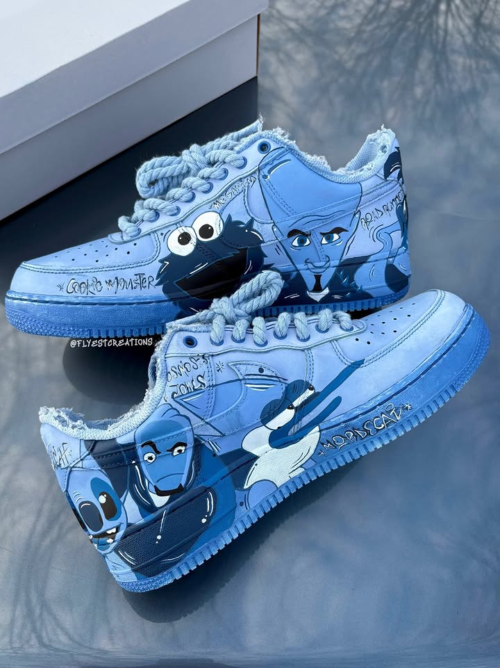Hand Painted Blue Cartoon Custom Air Force 1 Sneakers