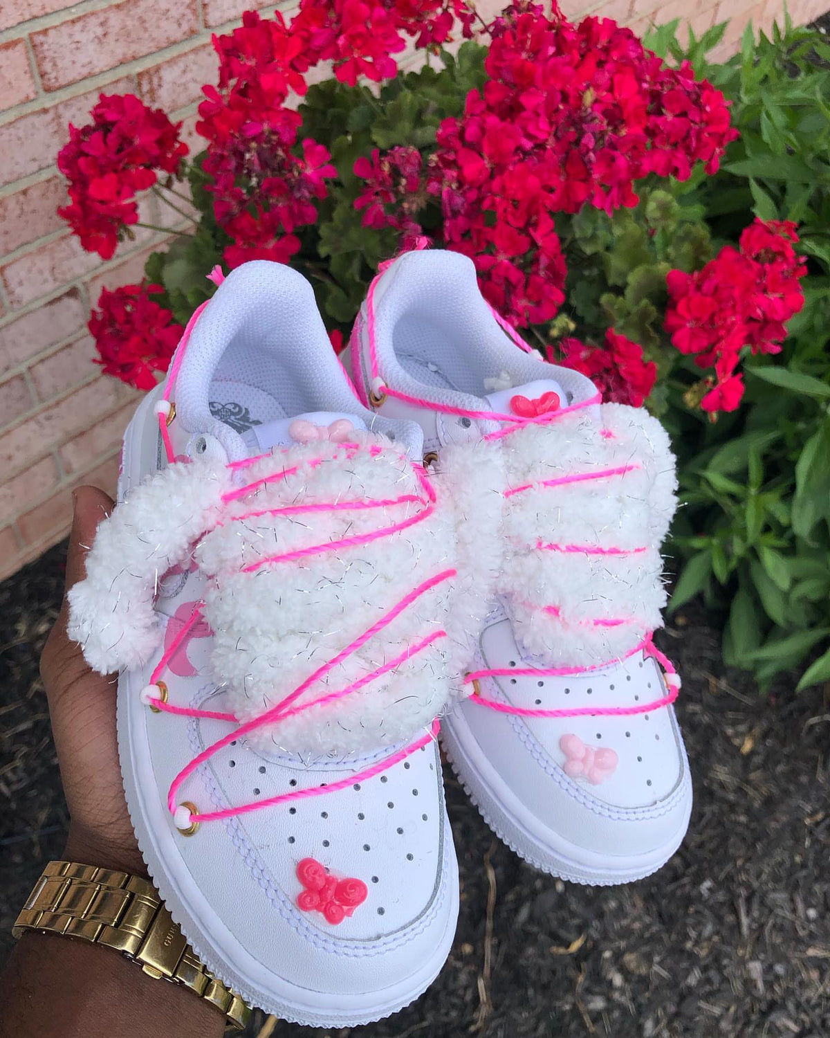 Custom Hand Painted Pink Butterfly Air Force 1 Sneakers