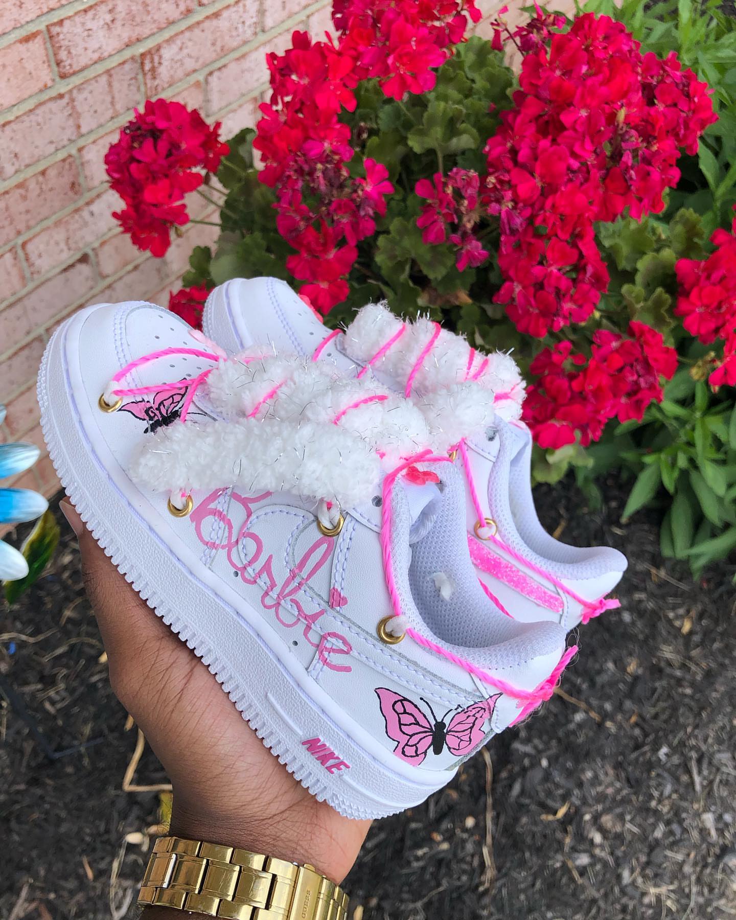 Custom Hand Painted Pink Butterfly Air Force 1 Sneakers
