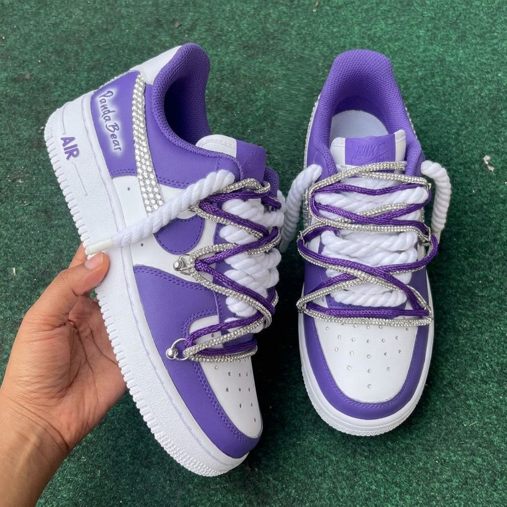 Purple White Rhinestone Custom Air Force 1 sneakers
