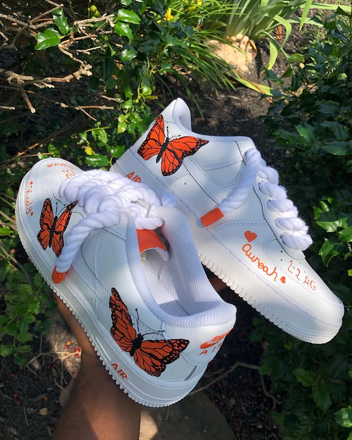 Hand Painted Orange Butterfly Custom Air Force 1 Sneakers