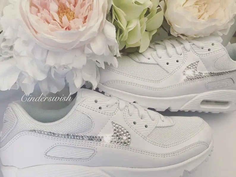 Bling Rhinestone All White Bridal Custom Air Force 1, Custom Wedding Sneakers for Brides