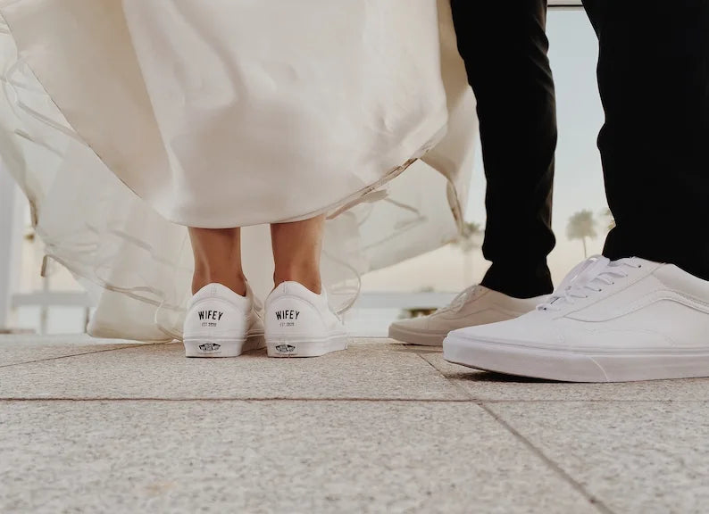 Personalized Bride & Groom Wedding Custom Sneakers, Custom Air Force 1 Pearl Bridal Shoes for Newlywed Wifey and Husband