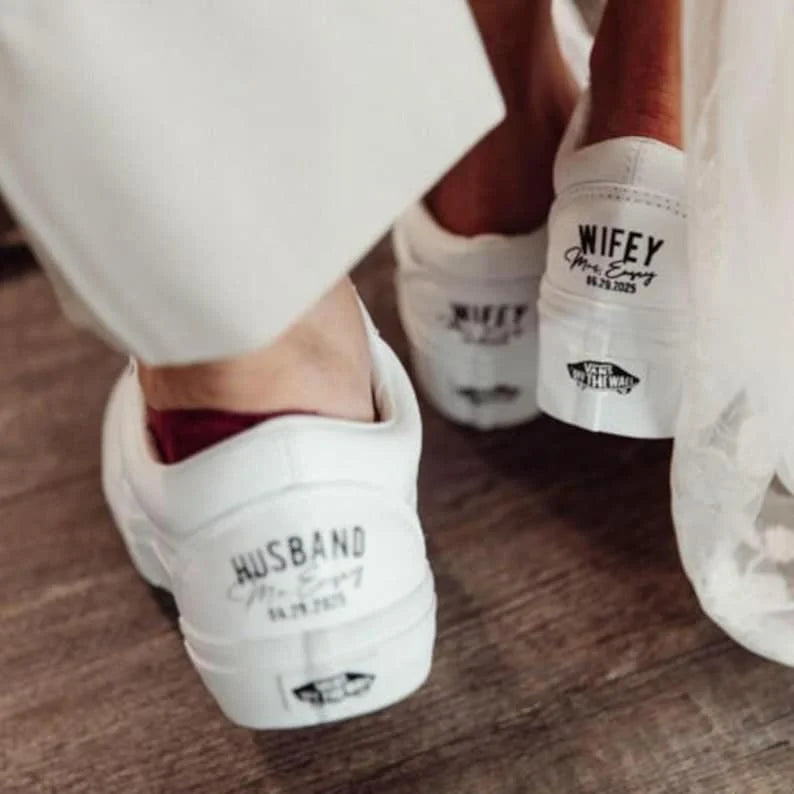 Personalized Bride & Groom Wedding Custom Sneakers, Custom Air Force 1 Pearl Bridal Shoes for Newlywed Wifey and Husband