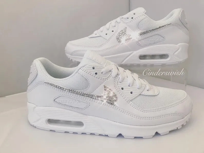 Bling Rhinestone All White Bridal Custom Air Force 1, Custom Wedding Sneakers for Brides
