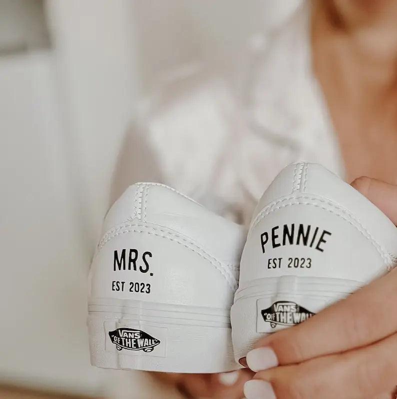 Personalized Bride & Groom Wedding Custom Sneakers, Custom Air Force 1 Pearl Bridal Shoes for Newlywed Wifey and Husband