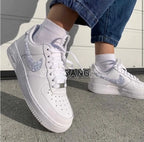 Bling Rhinestone Embellished White Custom Air Force 1, Sparkly Handmade Custom Sneakers for Women