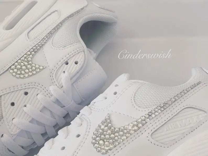 Bling Rhinestone All White Bridal Custom Air Force 1, Custom Wedding Sneakers for Brides
