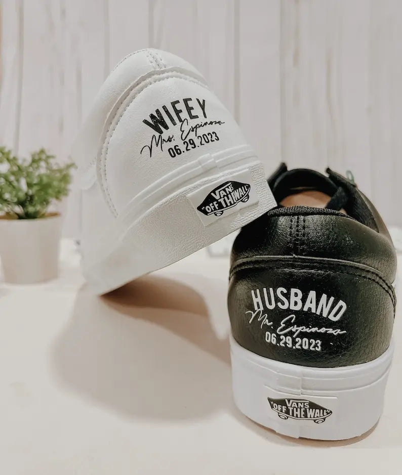 Personalized Bride & Groom Wedding Custom Sneakers, Custom Air Force 1 Pearl Bridal Shoes for Newlywed Wifey and Husband