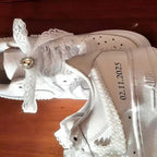 Personalized Name Date Pearl Lace Bridal Custom Air Force 1, Handmade Wedding Custom Sneakers for Bride
