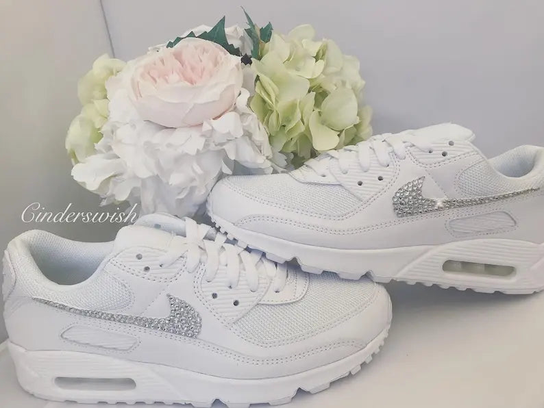 Bling Rhinestone All White Bridal Custom Air Force 1, Custom Wedding Sneakers for Brides