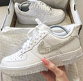 Bling Rhinestone Embellished White Custom Air Force 1, Sparkly Handmade Custom Sneakers for Women