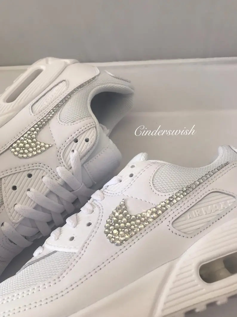 Bling Rhinestone All White Bridal Custom Air Force 1, Custom Wedding Sneakers for Brides