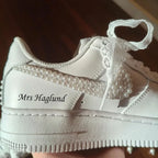 Personalized Name Date Pearl Lace Bridal Custom Air Force 1, Handmade Wedding Custom Sneakers for Bride