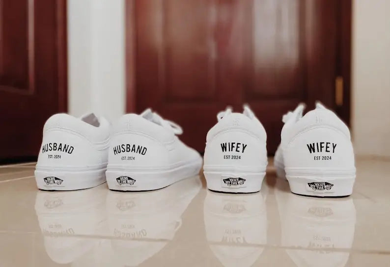 Personalized Bride & Groom Wedding Custom Sneakers, Custom Air Force 1 Pearl Bridal Shoes for Newlywed Wifey and Husband