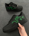 Hand Painted Green Snake Black Custom Air Force 1 Sneakers